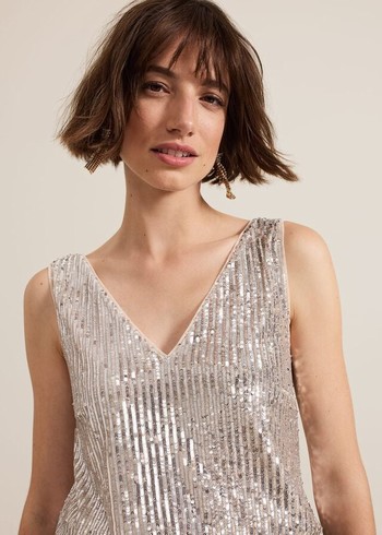 Phase Eight Lumi Sequin Vest T Shirts Silver Australia | BO2435860